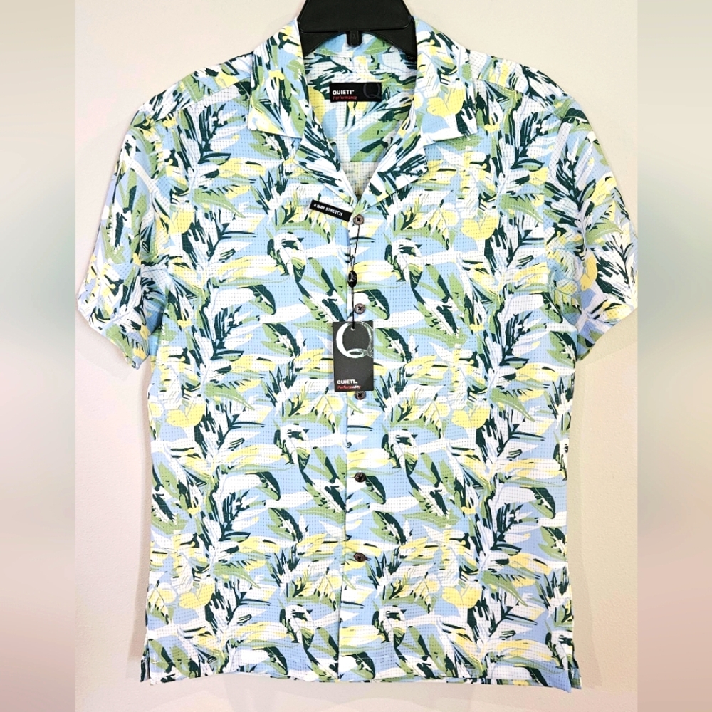 NWT Quieti Performance Short Sleeve Button Up 4 Way Stretch Shirt: Size- Small